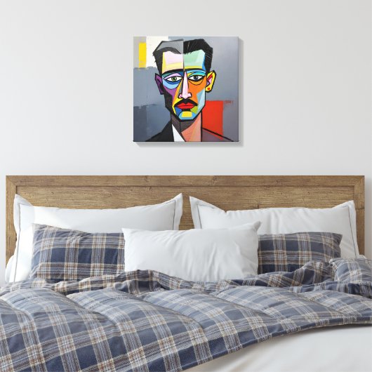 Modern kubistisch Man – kleurrijk Abstract portret Canvas Afdruk (Insitu (Slaapkamer))