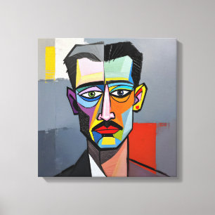 Modern kubistisch Man – kleurrijk Abstract portret Canvas Afdruk