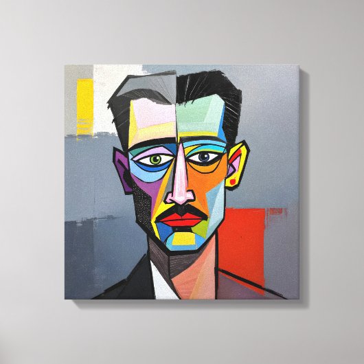 Modern kubistisch Man – kleurrijk Abstract portret Canvas Afdruk (Voorkant)
