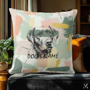 Modern Labrador Portret – Abstracte Penseelstreek Kussen