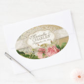 Modern Lace Tea Sined Hydrangea n Rozen Ovale Sticker (Envelop)