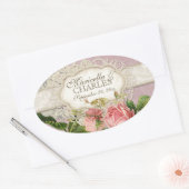 Modern  Lace Tea Sined Hydrangea n Rozen Ovale Sticker (Envelop)