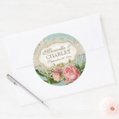 Modern  Lace Tea Sined Hydrangea n Rozen Ronde Sticker (Envelop)