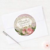 Modern  Lace Tea Sined Hydrangea n Rozen Ronde Sticker (Envelop)