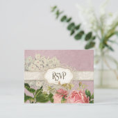 Modern  Lace Tea Sined Hydrangea n Rozen RSVP Kaartje (Staand voorkant)