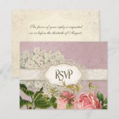 Modern  Lace Tea Sined Hydrangea n Rozen RSVP Kaartje (Voorkant / Achterkant)