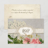 Modern Lace Tea Sined Hydrangea n Rozen RSVP Kaartje (Voorkant / Achterkant)