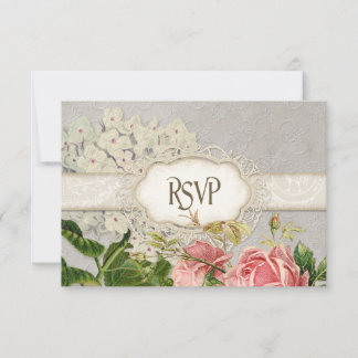 Modern  Lace Tea Sined Hydrangea n Rozen RSVP Kaartje