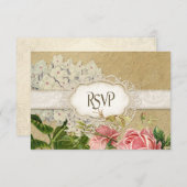Modern  Lace Tea Sined Hydrangea n Rozen RSVP Kaartje (Voorkant / Achterkant)