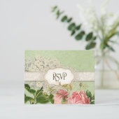 Modern  Lace Tea Sined Hydrangea n Rozen RSVP Kaartje (Staand voorkant)