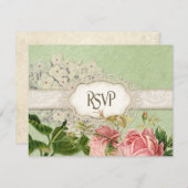 Modern  Lace Tea Sined Hydrangea n Rozen RSVP Kaartje (Voorkant / Achterkant)