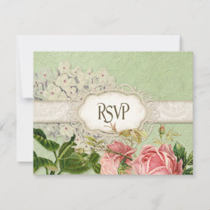 Modern  Lace Tea Sined Hydrangea n Rozen RSVP Kaartje