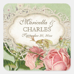 Modern  Lace Tea Sined Hydrangea n Rozen Vierkante Sticker