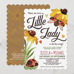 Modern Lady Bug Baby shower Kaart