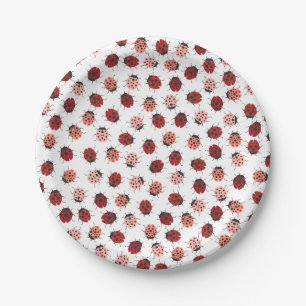 Modern Ladybugs in rood en roze Papieren Bordje