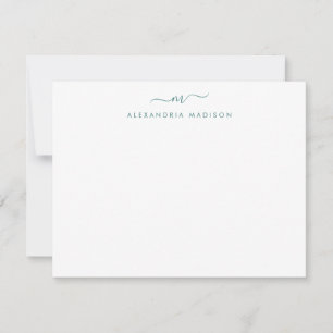 Modern Lake Green Script Monogram Swash Stationery Notitiekaartje