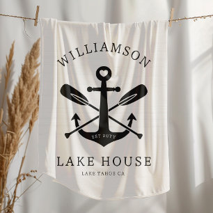 Modern Lake House familienaam Anchor Oars Paddles Fleece Deken