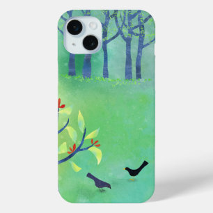 Modern Landschap Vogel en Bomen iPhone 15 Mini Hoesje