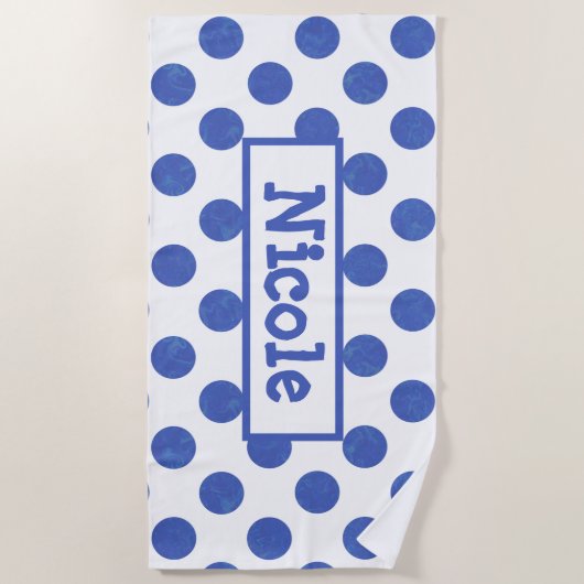 Modern Large Blue Polka Dot Personalized Strandlaken (Voorkant)