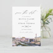 Modern Las Vegas Skyline Destination Wedding Save The Date (Staand voorkant)