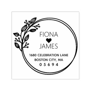 Modern Laurel Circular Wedding Return Address Zelfinktende Stempel