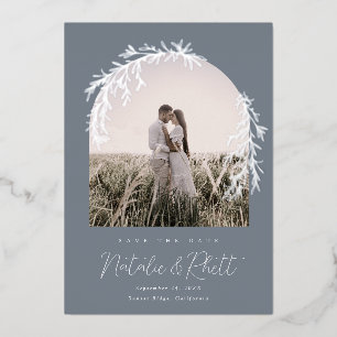 Modern Laurel Leaf Archway Wedding Save the Date Folie Uitnodiging