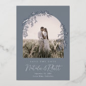 Modern Laurel Leaf Archway Wedding Save the Date Folie Uitnodiging (Voorkant)