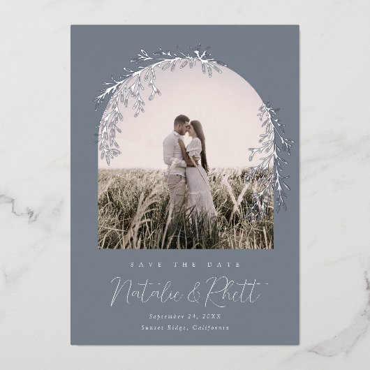 Modern Laurel Leaf Archway Wedding Save the Date Folie Uitnodiging (Voorkant)