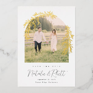 Modern Laurel Leaf Archway Wedding Save the Date Folie Uitnodiging