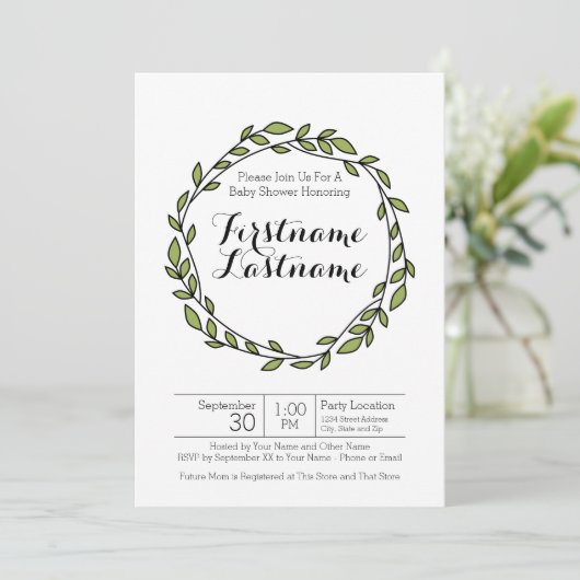 Modern Laurel Wreath Pattern Baby shower Kaart (Staand voorkant)