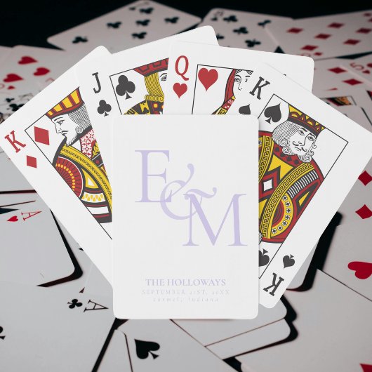 Modern Lavendel Monogram Bruiloft Gastboek Pokerkaarten