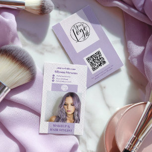 Modern lavendel paarse make-up haar foto qr logo visitekaartje