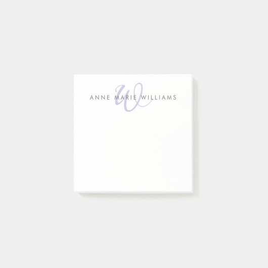 Modern Lavendel Script Monogram Post-it® Notes (Voorkant)