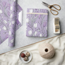 Modern Lavendel Tulp Wit Bloemmotief