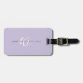 Modern Lavendel Wit Schreef Monogram Bagagelabel (Voorkant horizontaal)