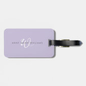 Modern Lavendel Wit Schreef Monogram Bagagelabel (Achterkant horizontaal)