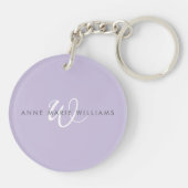 Modern Lavendel Wit Schreef Monogram Sleutelhanger (Achterkant)