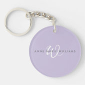 Modern Lavendel Wit Schreef Monogram Sleutelhanger (Voorkant)