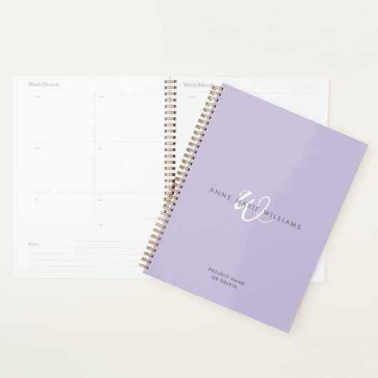 Modern Lavendel Wit Script Monogram Planner (Display)