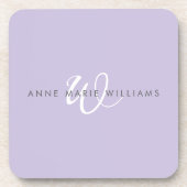 Modern Lavendel Witte Script Monogram Bier Onderzetter (Voorkant)