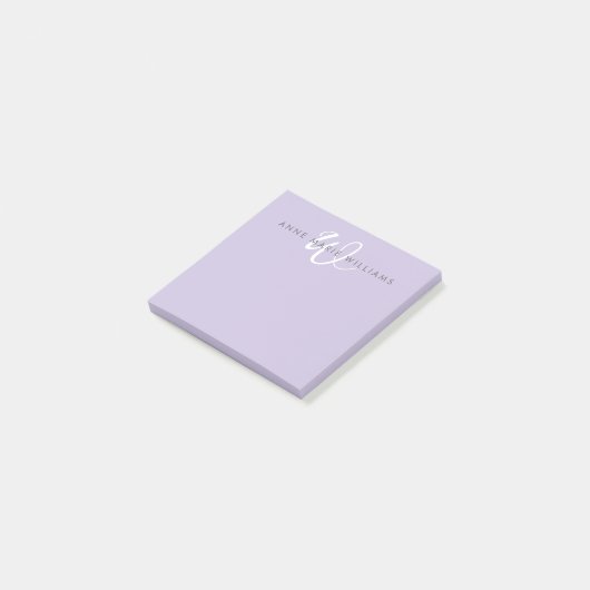 Modern Lavendel Witte Script Monogram Post-it® Notes (Schuin)