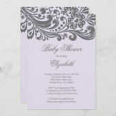 Modern Lavender Gray Floral Swirl Baby shower Kaart (Voorkant / Achterkant)