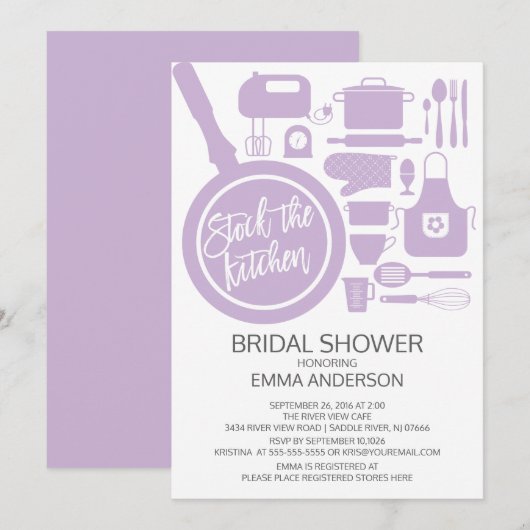Modern Lavender Kitchen Bridal Shower Kaart (Voorkant / Achterkant)