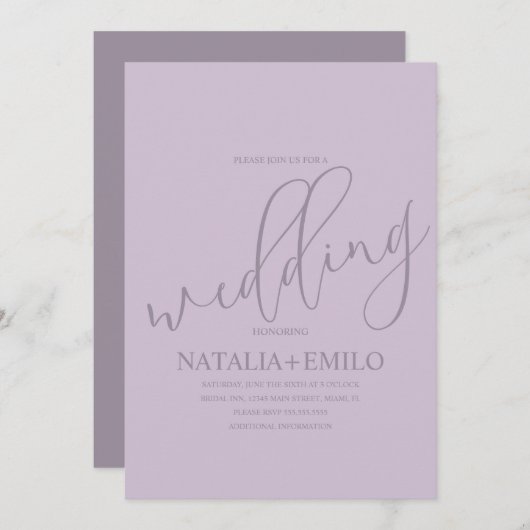 Modern Lavender Muted Script Minimal Wedding Kaart (Voorkant / Achterkant)