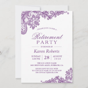 Modern Lavender Paars Lace Retirement Party Kaart