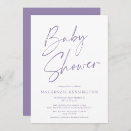 Modern Lavender Paars Simple Script Baby shower Kaart