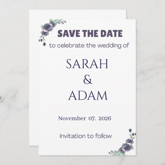 Modern Lavender Rose Wedding Save the Date Card (Devant / Derrière)