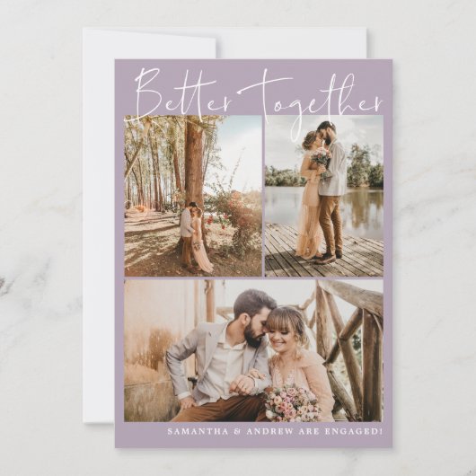 Modern lavender script chic 6 foto's verloving aankondiging (Voorkant)