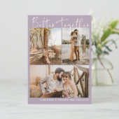 Modern lavender script chic 6 foto's verloving aankondiging (Staand voorkant)