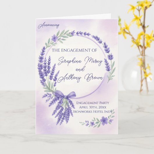 Modern Lavender Typography Engagement Party Invite Kaart (Gele Bloem)